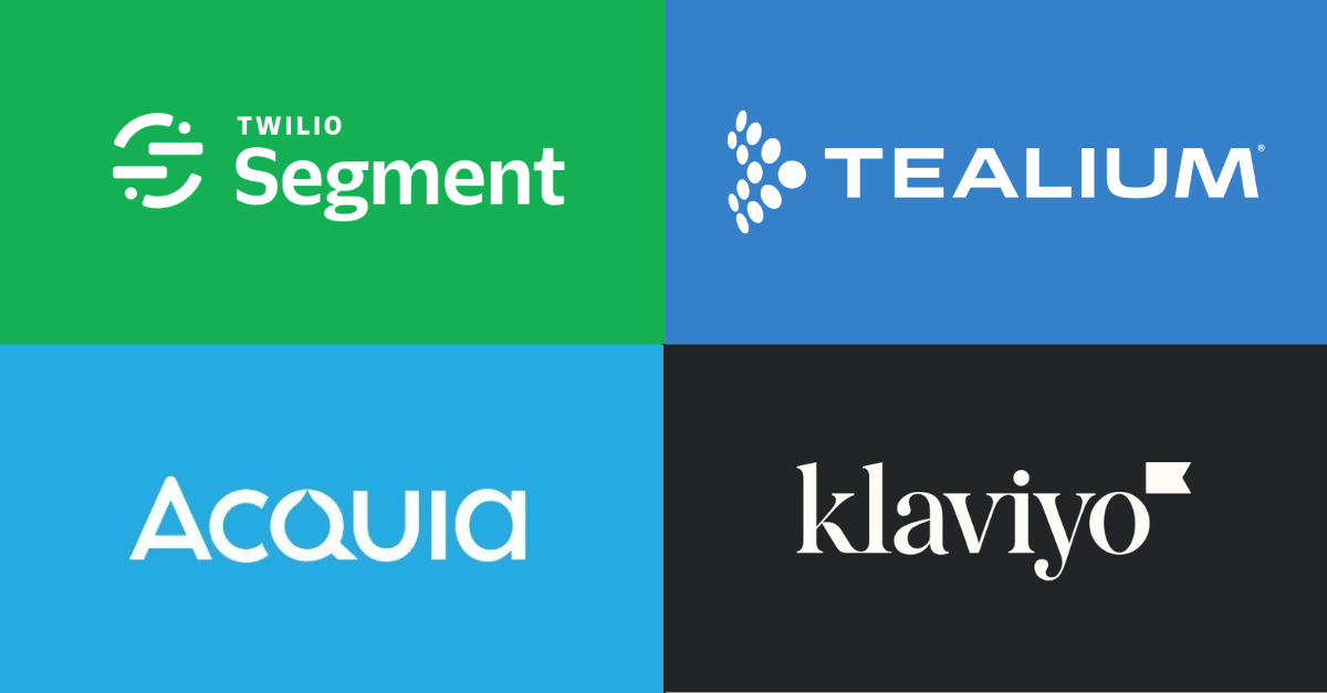 CDP companies and their logos: Segment, Tealium, Acquila and Klaviyo.