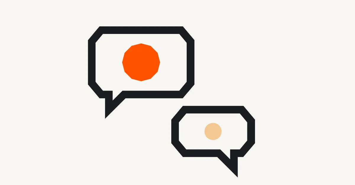 AI coding tools illustrated with speech bubbles featuring orange and beige shapes on a light background.
