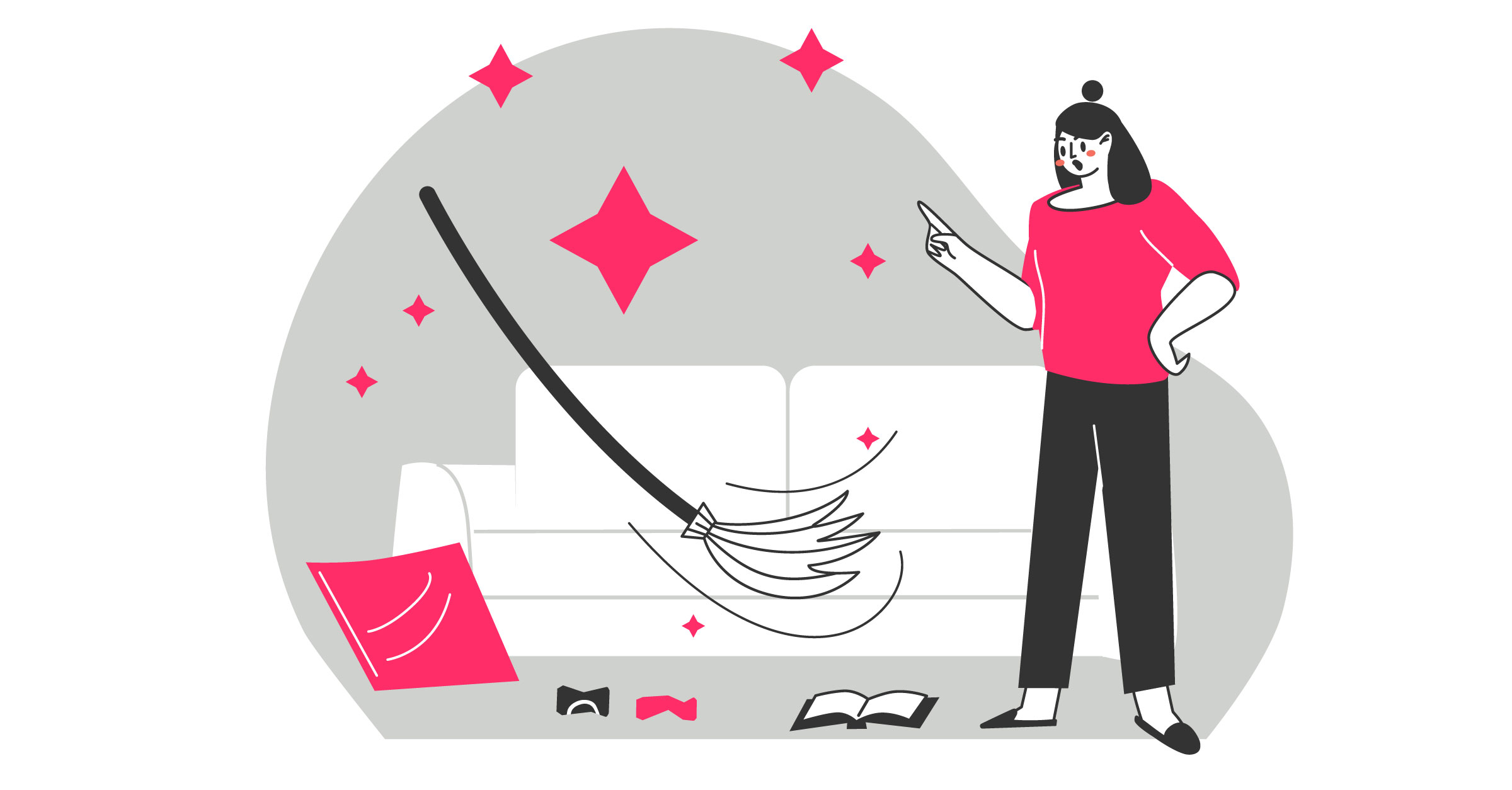 Illustration woman with magic broom
