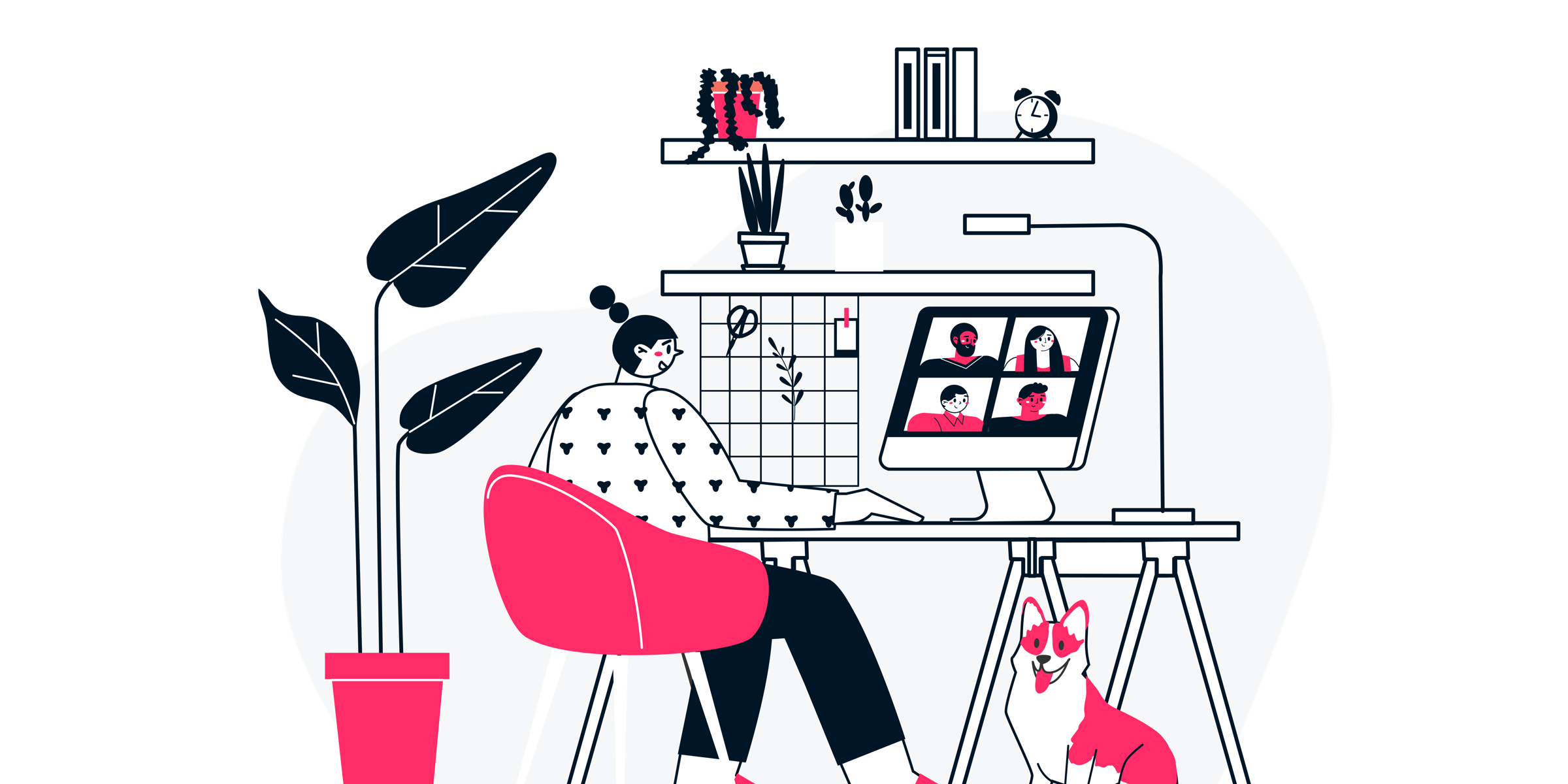 Illustration woman at computer researching B2B DIY marketing