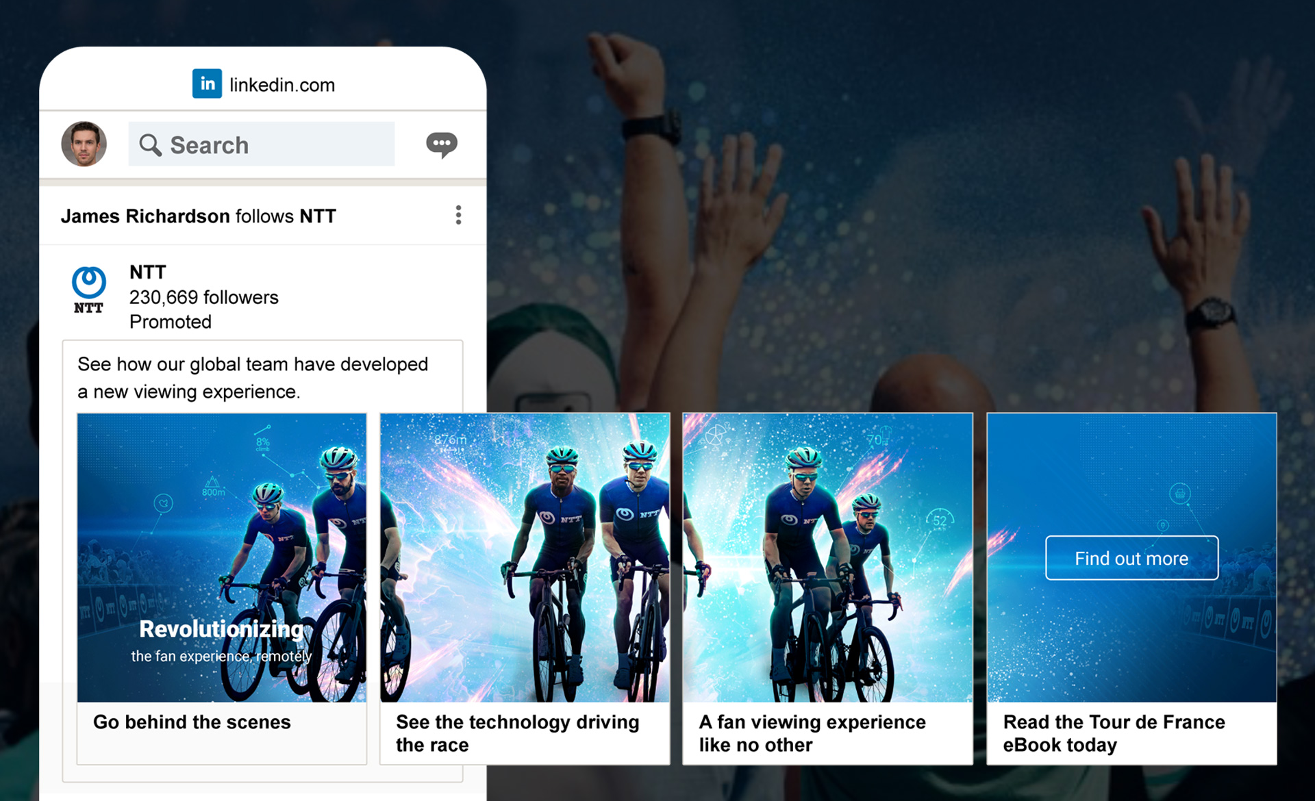 NTT Tour de France 2020 Linkedin Ads carousel