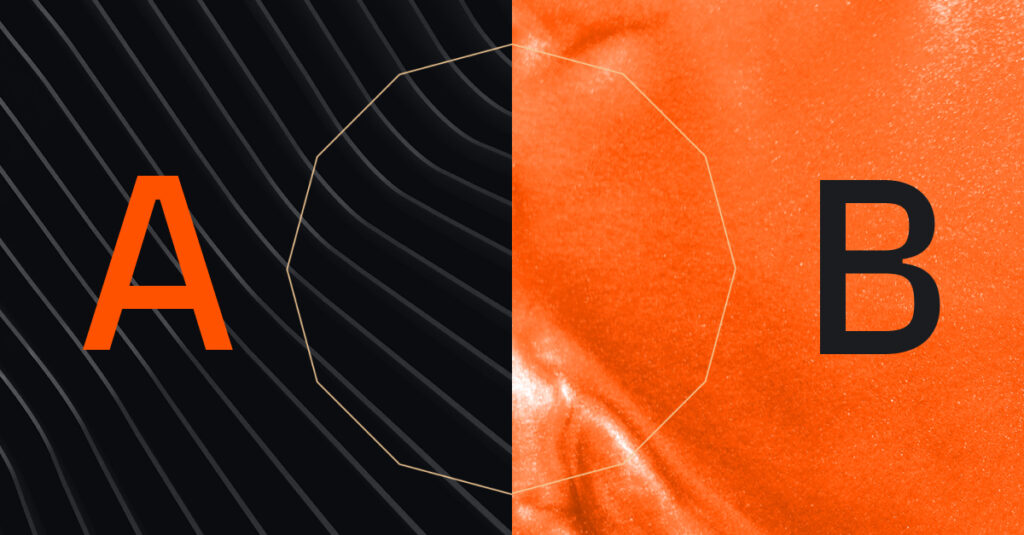 Letters A and B on orange and black backgrounds