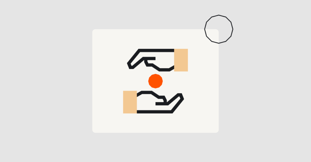 Partnership icon of 2 hands on a square white background