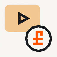 Paid media animated GIF with the Euro sign and Play button.