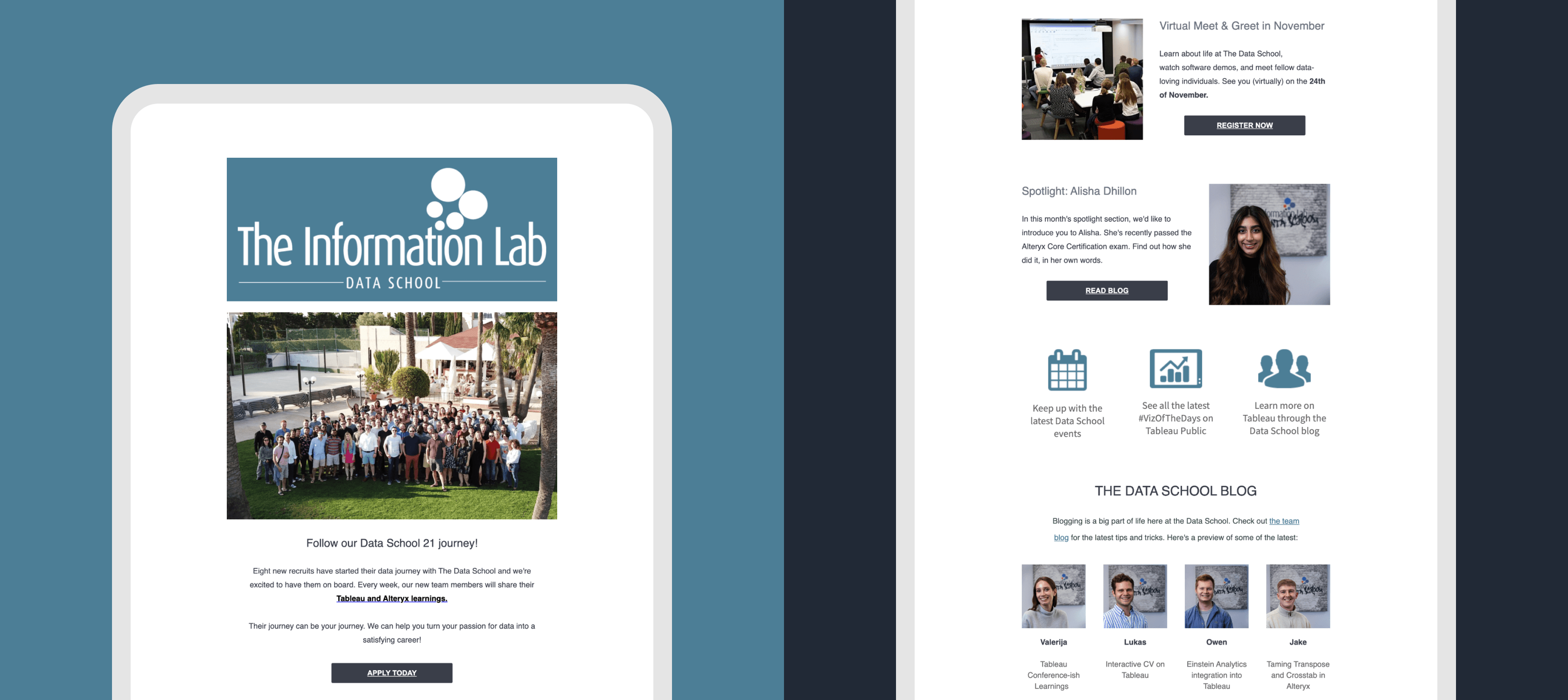 Email content design for Information lab.