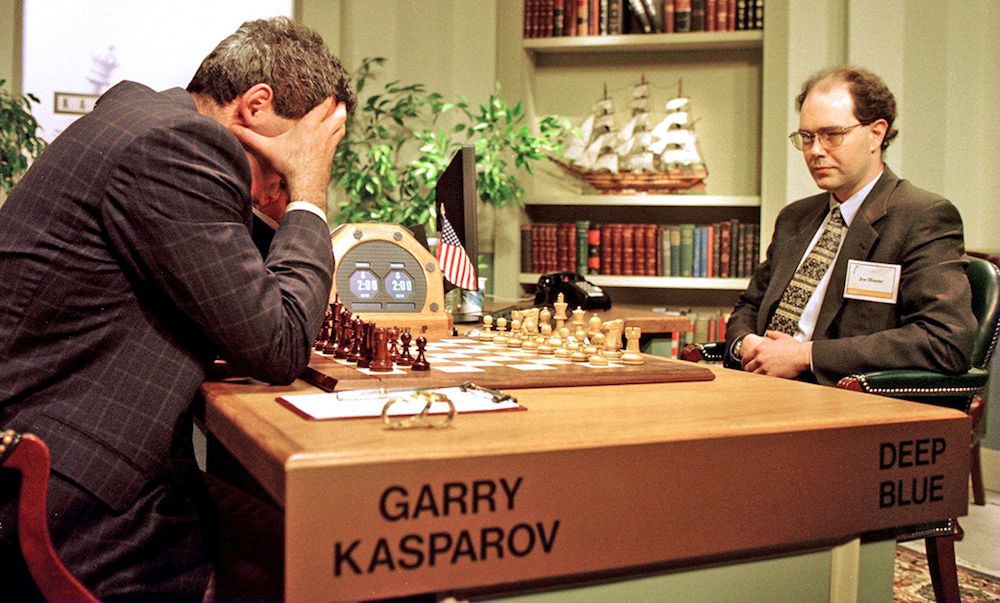 Garry Kasparov and AI Deep Blue playing chess