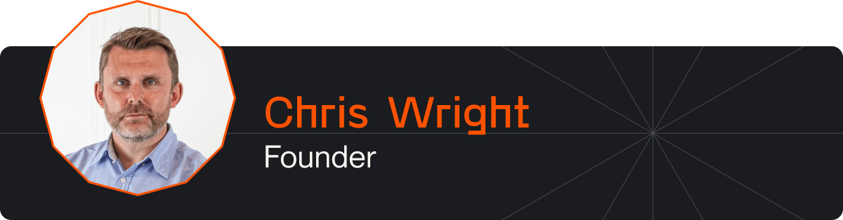 Audio card - image of Chris with his name and job title on a black background.