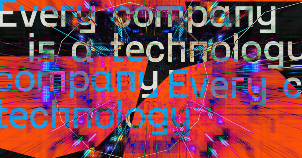 Peter Sondergaard's quote "Every company is a technology company" in futuristic design.