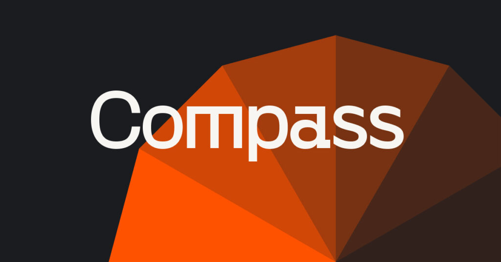 Compass, the AI-powered SaaS tool, on top of an orange gradient colour wheel.