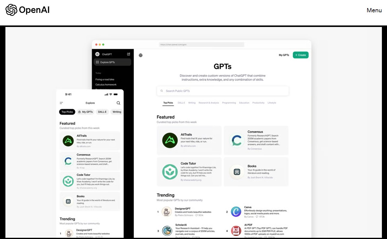 OpenAI's GPT Store for custom versions of ChatGPT.